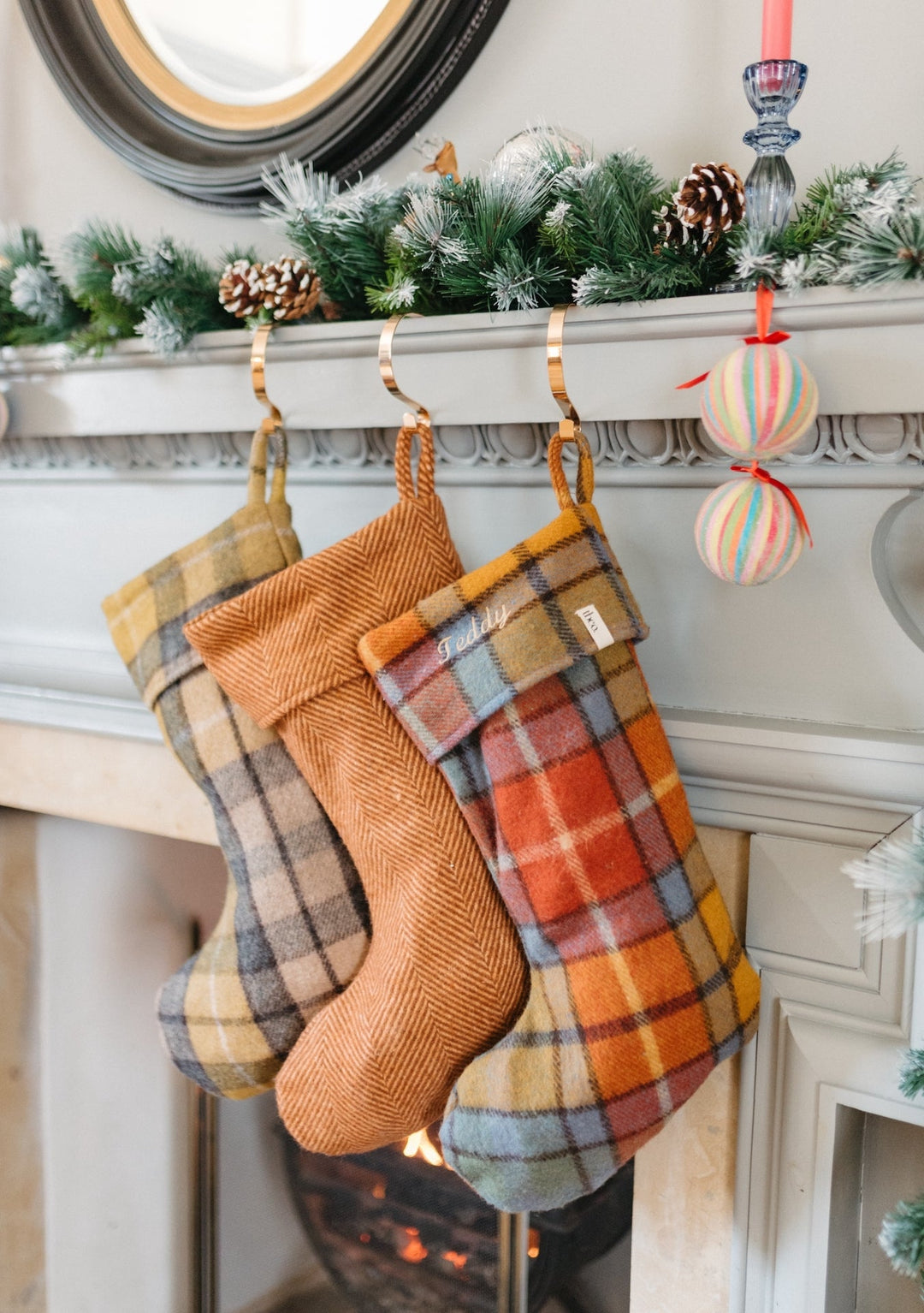 Bas de Noël en laine recyclée en tartan naturel Buchanan