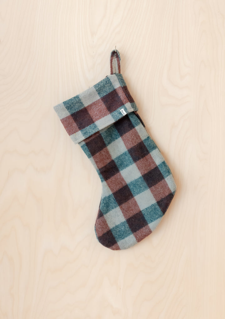 Recycled Wool Christmas Stocking in Teal Gingham