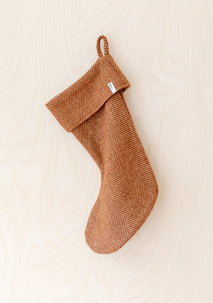 Recycled Wool Christmas Stocking in Rust Herringbone