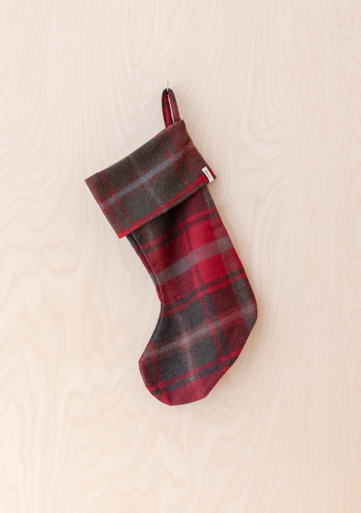 Bas de Noël en laine recyclée en tartan d'érable foncé