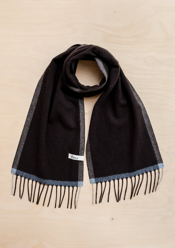 Cashmere & Merino Scarf in Charcoal Contrast Edge