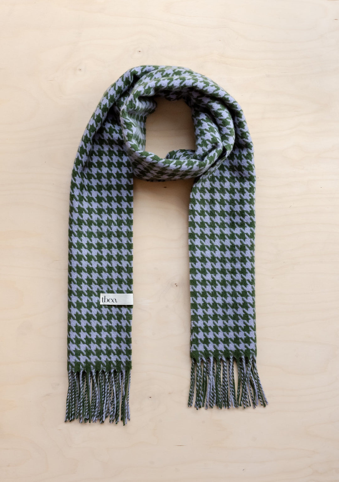 Lambswool Scarf in Olive Houndstooth