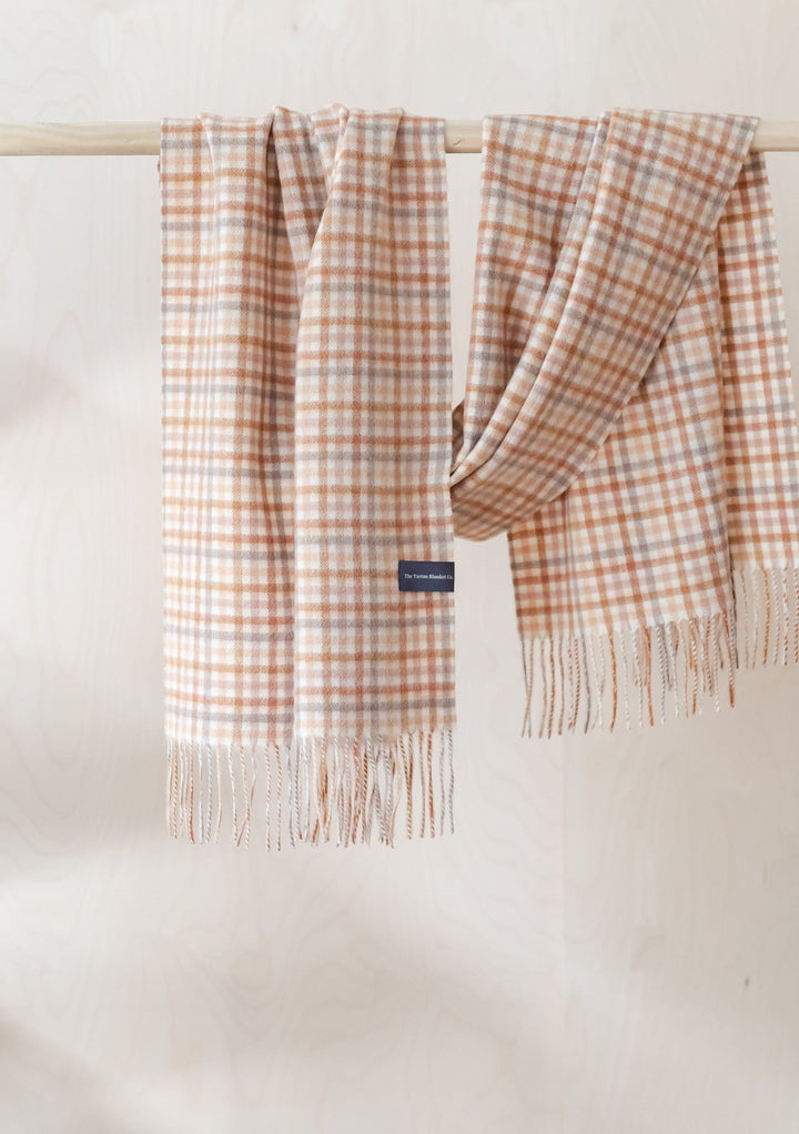 Lambswool Oversized Scarf in Neutral Gingham