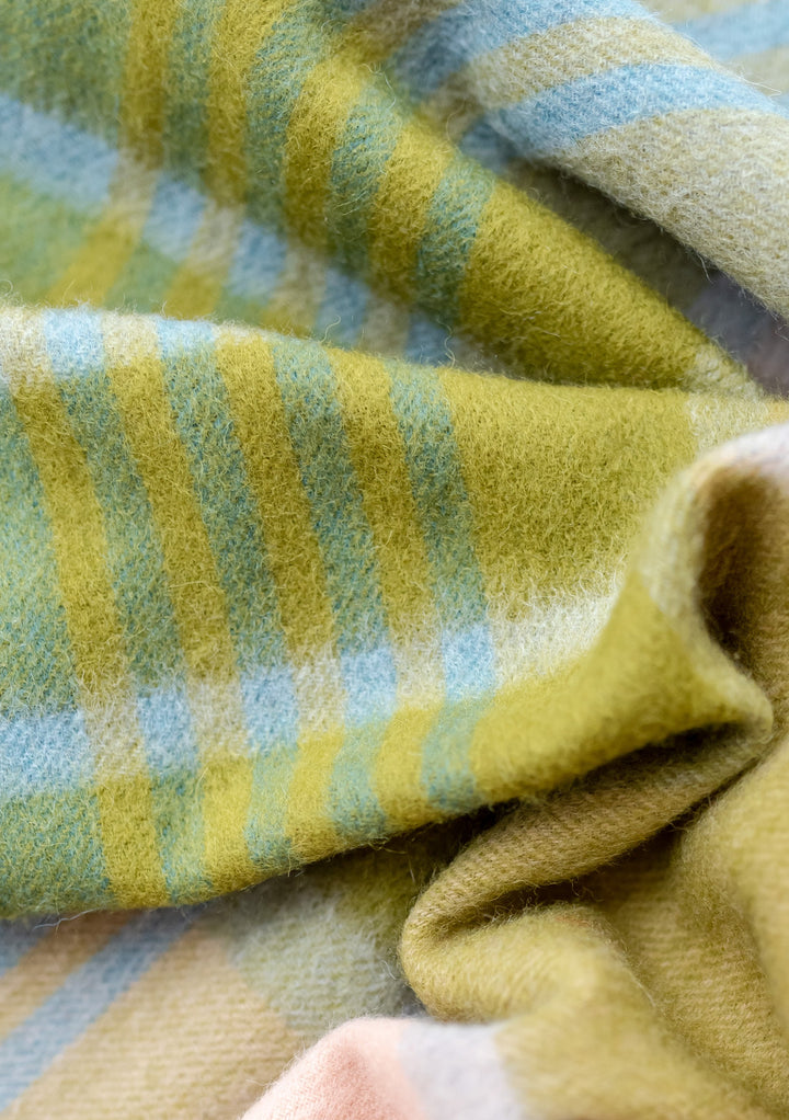 Lambswool Oversized Scarf in Green Stripe Check