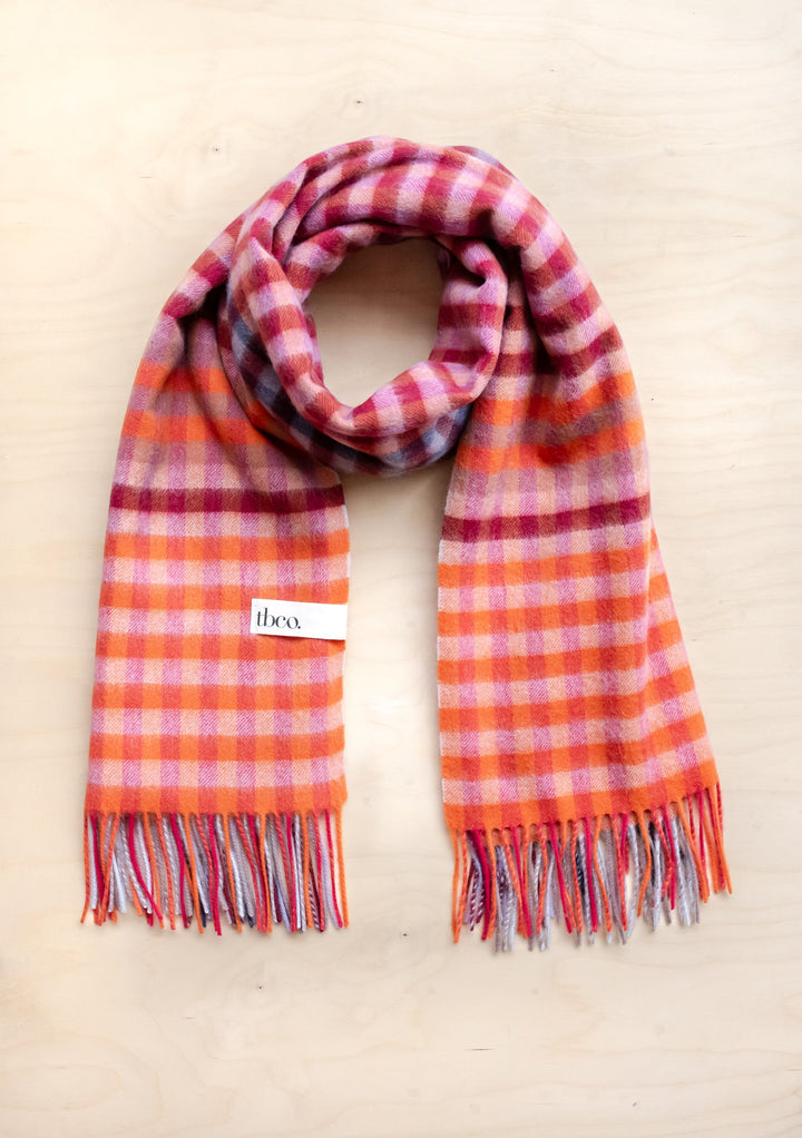 Lambswool Blanket Scarf in Berry Micro Gingham