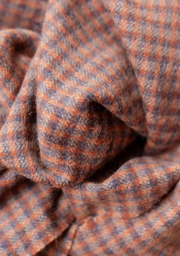 Lambswool Blanket Scarf in Coffee Textured Check