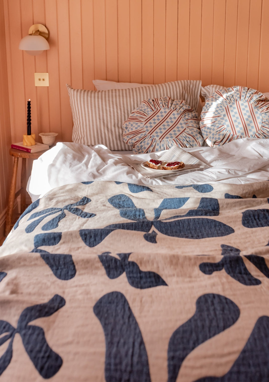 Sample Sale Cotton Throw in Reversible Blue Abstract