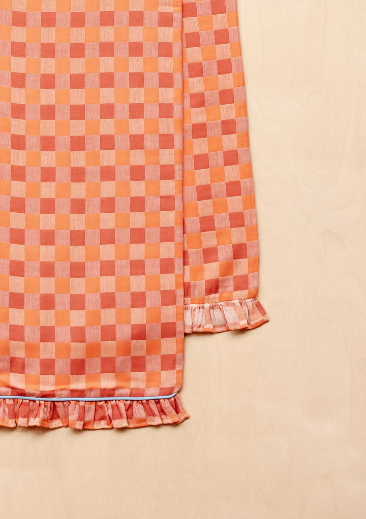 Cotton Table Runner in Apricot Checkerboard
