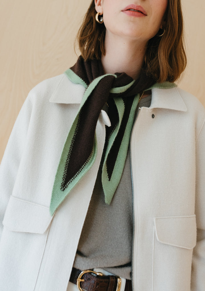 Merino Triangle Scarf in Brown & Mint