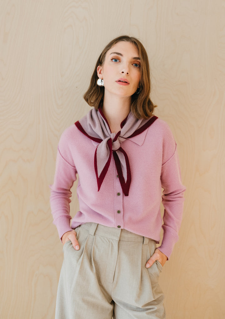 Merino Triangle Scarf in Lilac & Burgundy