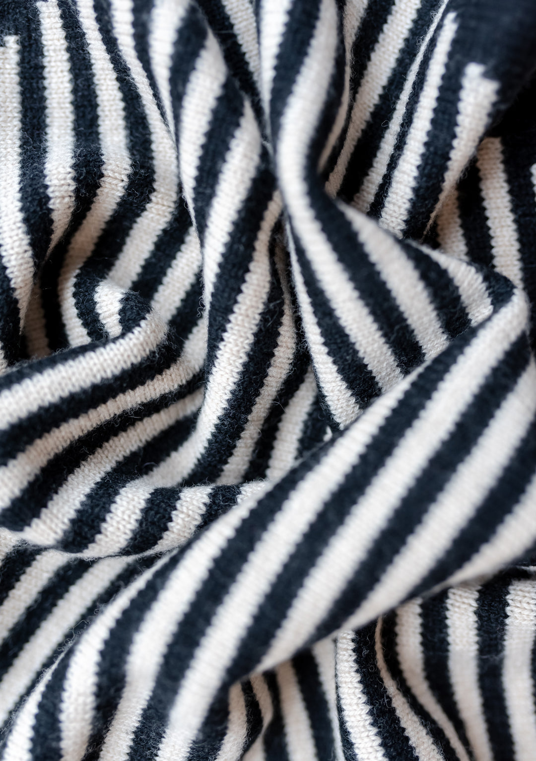 Merino Triangle Scarf in Black Stripe