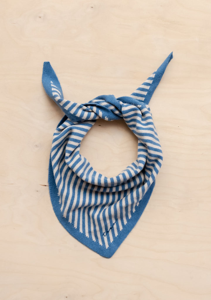 Merino Triangle Scarf in Blue Stripe