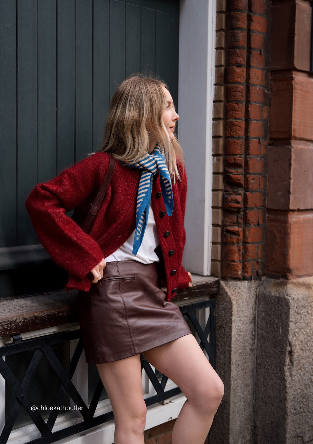 Merino Triangle Scarf in Blue Stripe