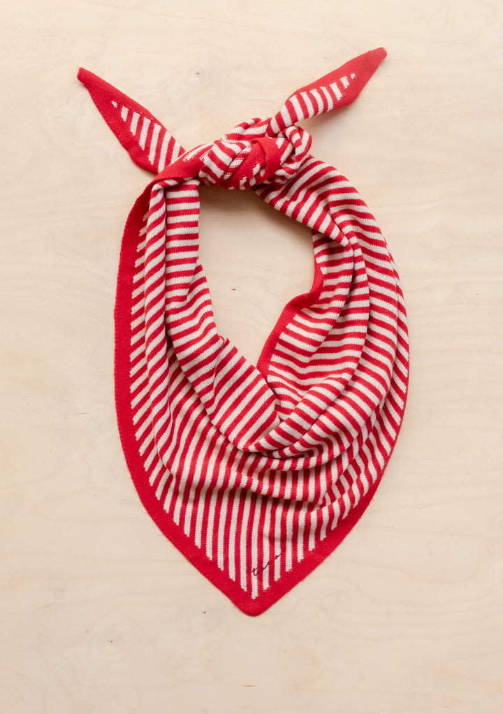 Large Merino Triangle Scarf in Red Stripe