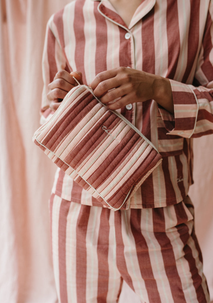 Cotton Wash Bag in Red Stripe