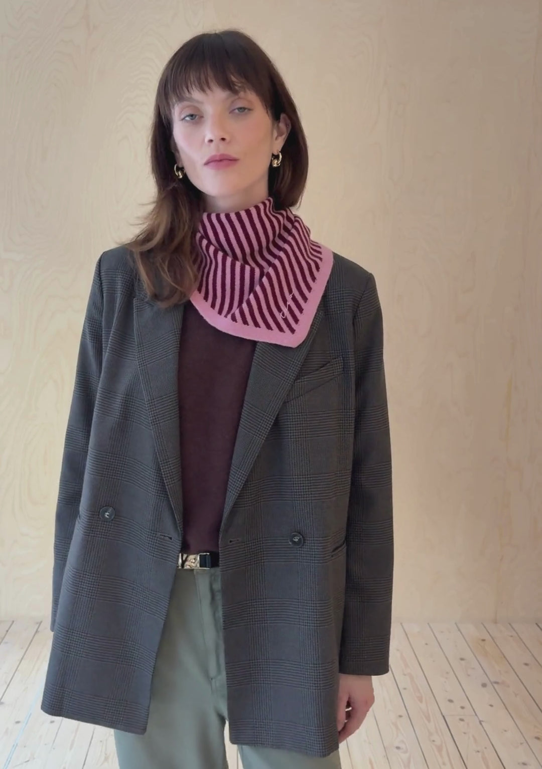 Merino Triangle Scarf in Pink Stripe