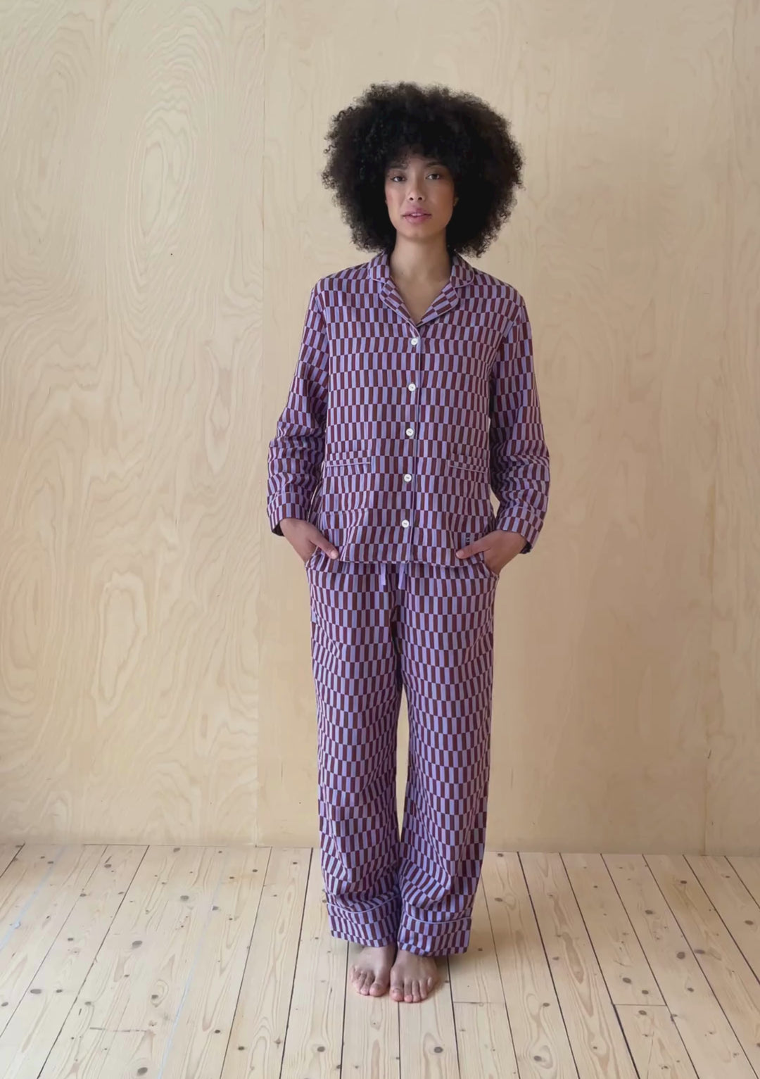 Pyjama en coton à carreaux lilas